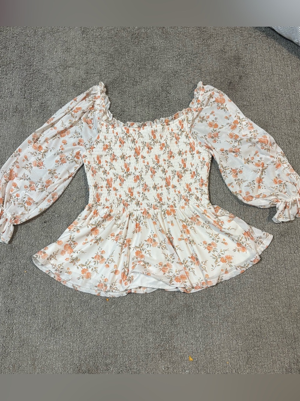 Off-Shoulder Floral Top - White & Peach